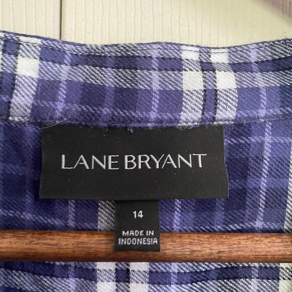Lane Bryant Roll Tab Sleeve Plaid Button Up Soft High Low Tunic Blouse Size 14 - Picture 2 of 10